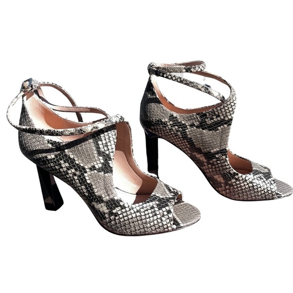 AD & DAUGHTERS Snake Print Leather Ankle Buckle Strap Peep Toe High Heel US: 7.5 - Picture 3 of 14